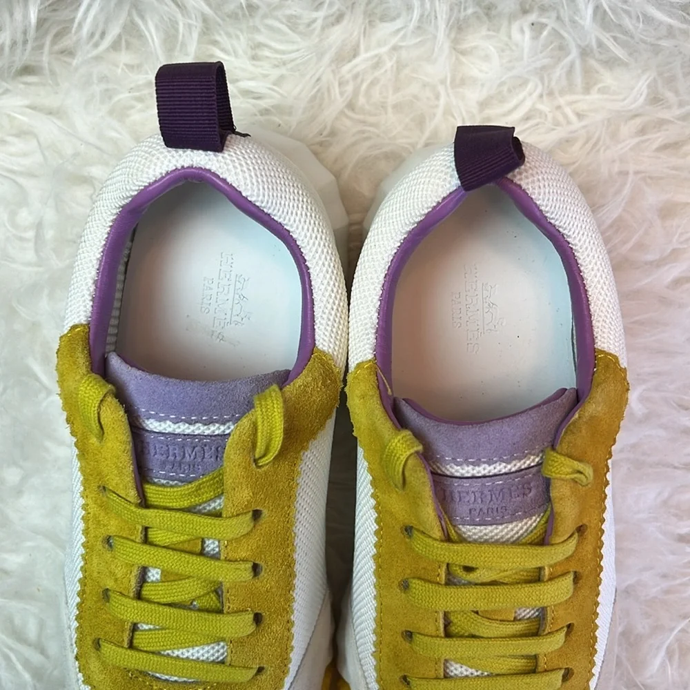 Hermès Women’s Bouncing Low Top White/Yellow/Purple Accents Sneakers Size 36 EU - Picture 12 of 17